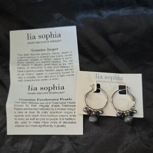 Lia Sophia Silver Earrings with Black and Gray Beads